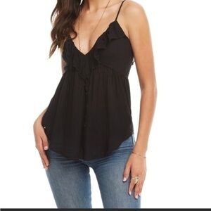 Chaser Black Ruffled Top with Smocking, size M, NWT